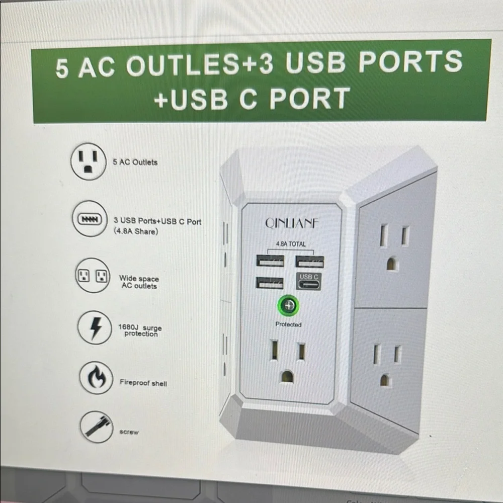 QINLIANF Wall Outlet Extender with USB Ports